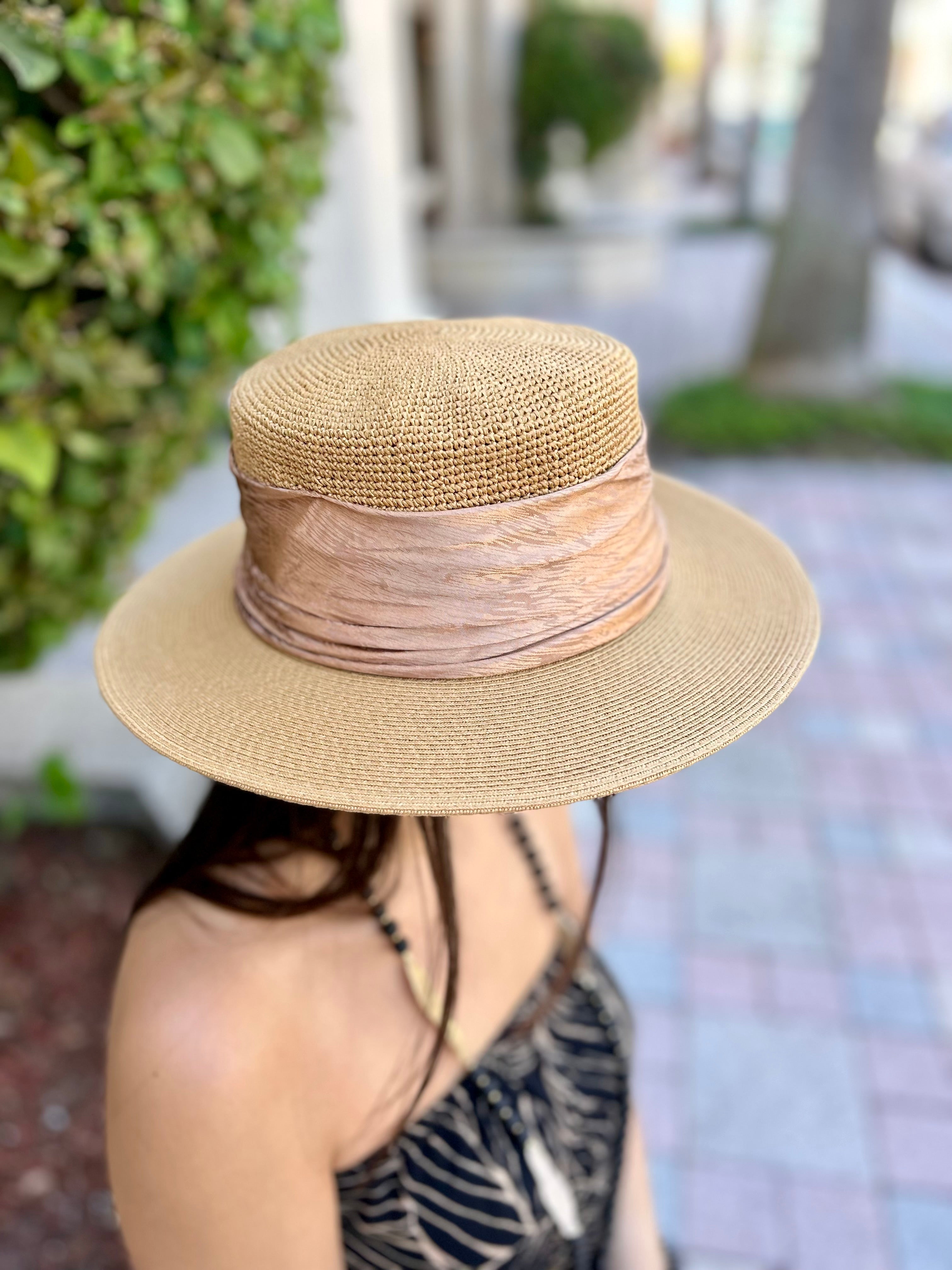Sasha Satin Straw Boaters Hat Bolufe Boutique