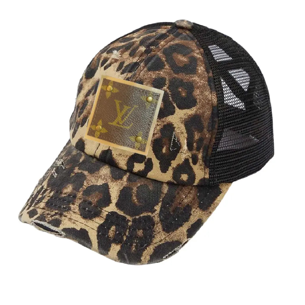 Upcycled Luxury leopard trucker hat Upcycled Leopard Print Trucker Hat – Madeline main image 4