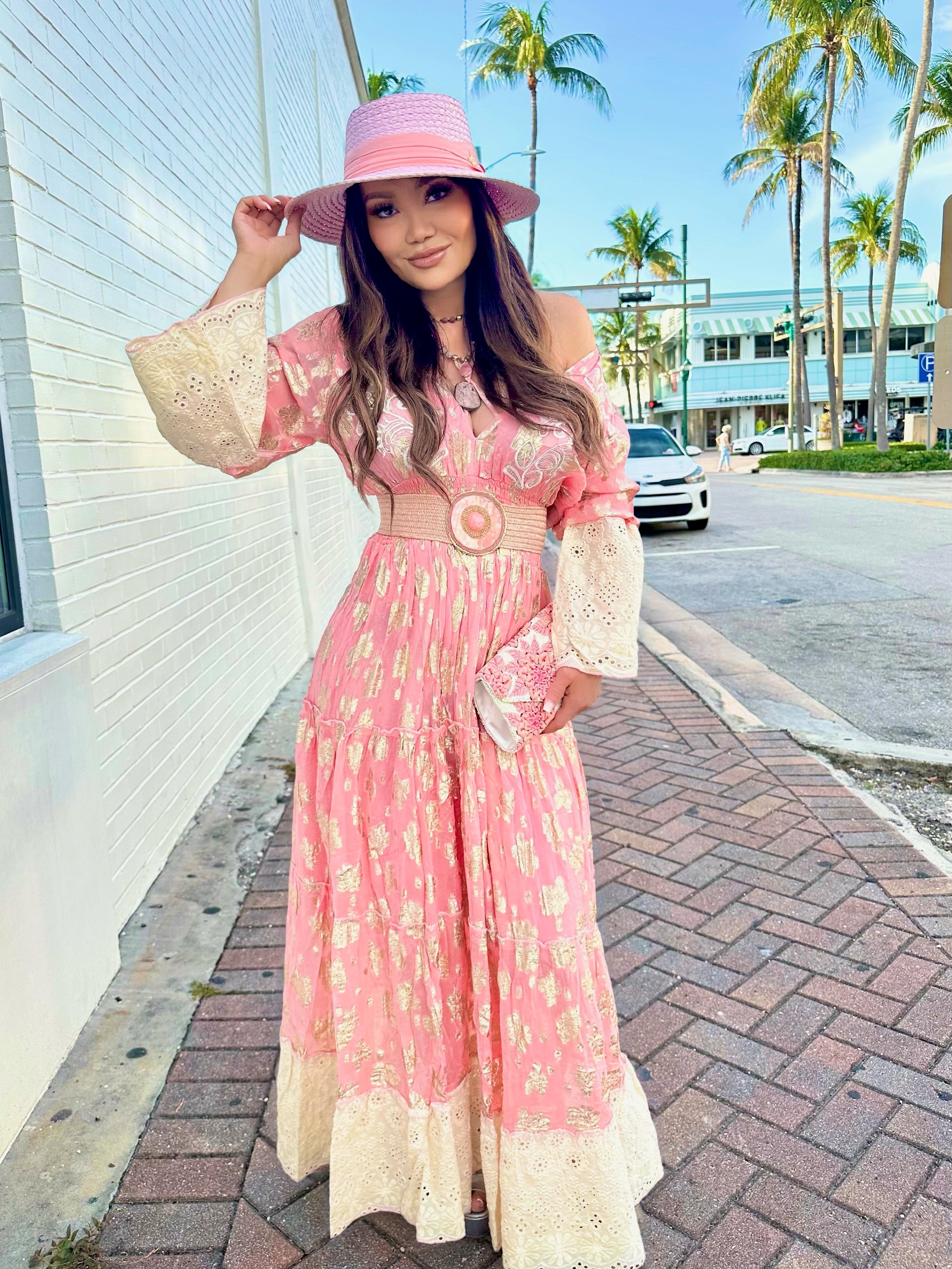 marbella maxi dress Moon Embroidered Aqua Color:Black/White Gingham Wasteland 21 Length La Parisienne The Blue