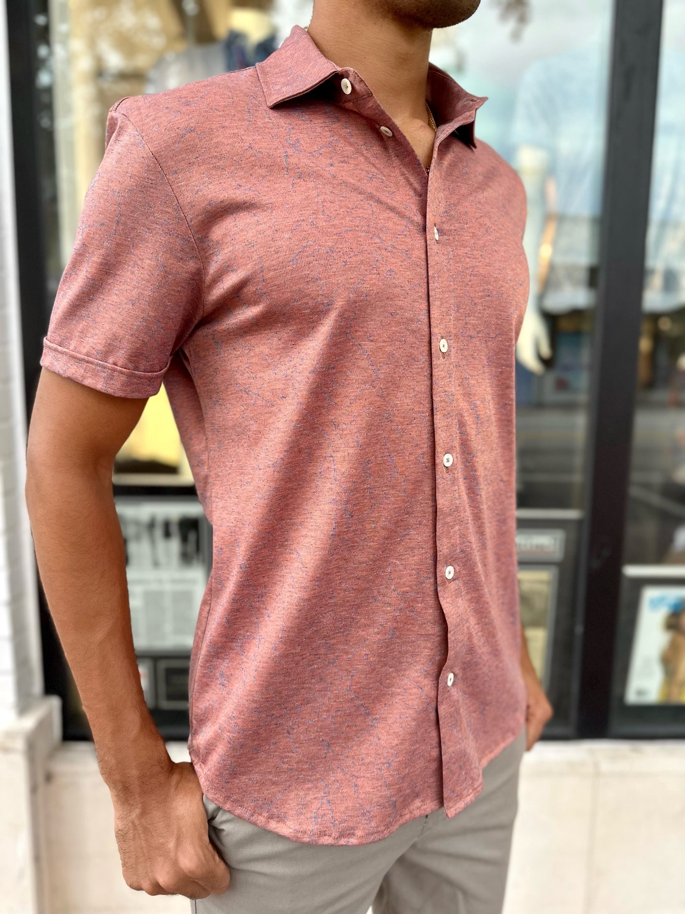 Crackle Short Sleeve Button Down