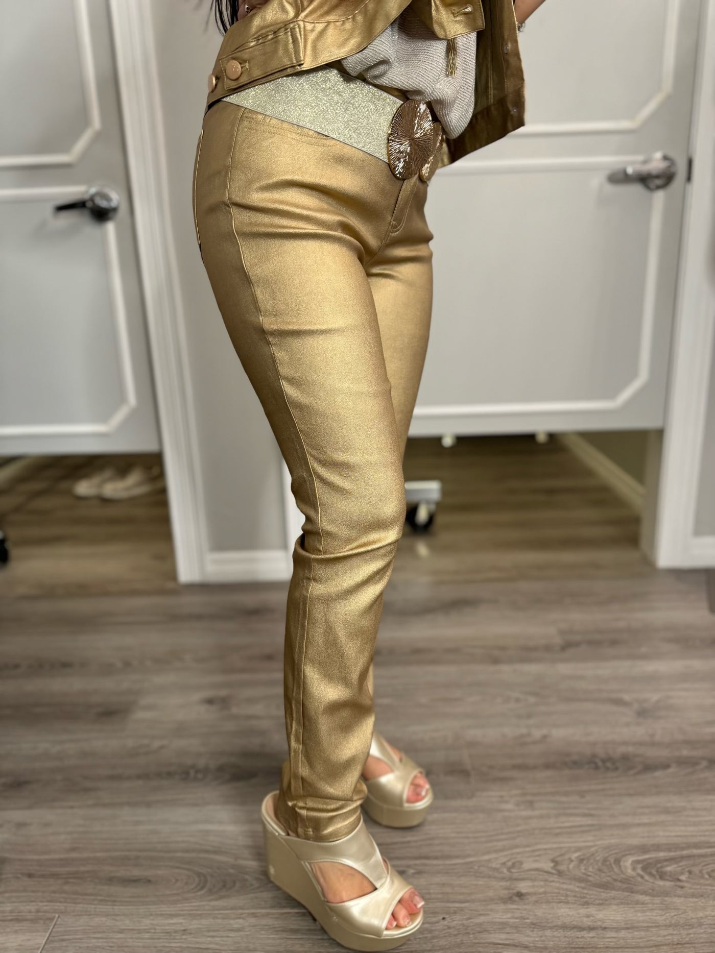 Eliana Metallic Straight Leg Pants