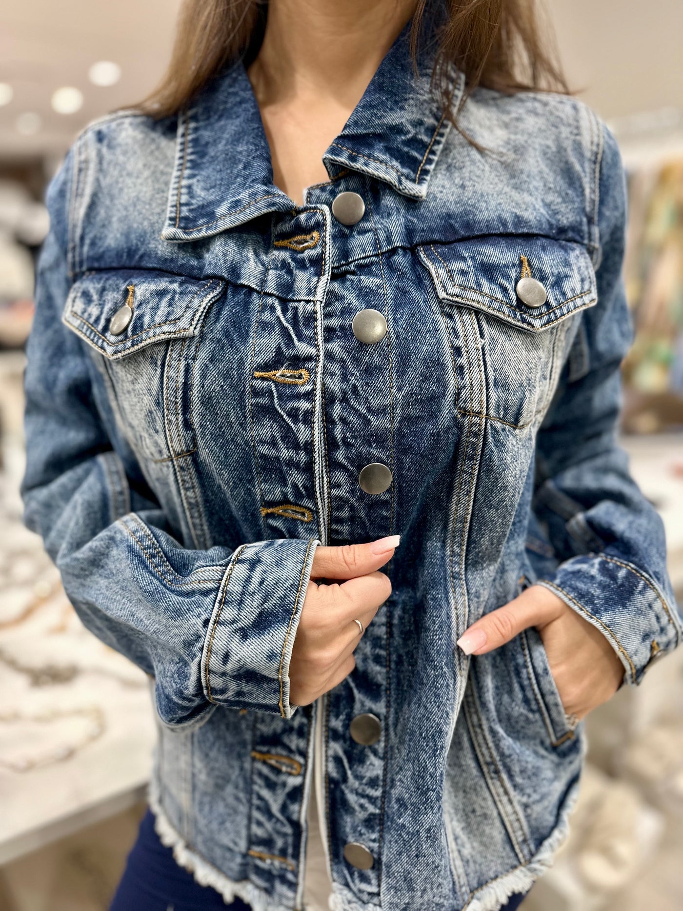 Beaded Flowers Denim Jacket