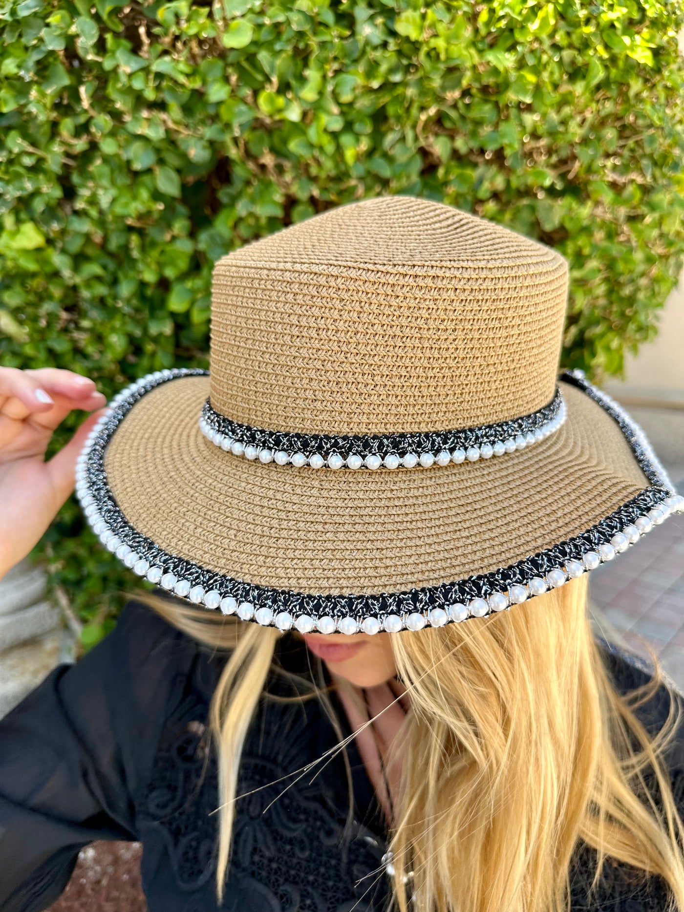 Glitter Pearl Straw Boaters Hat