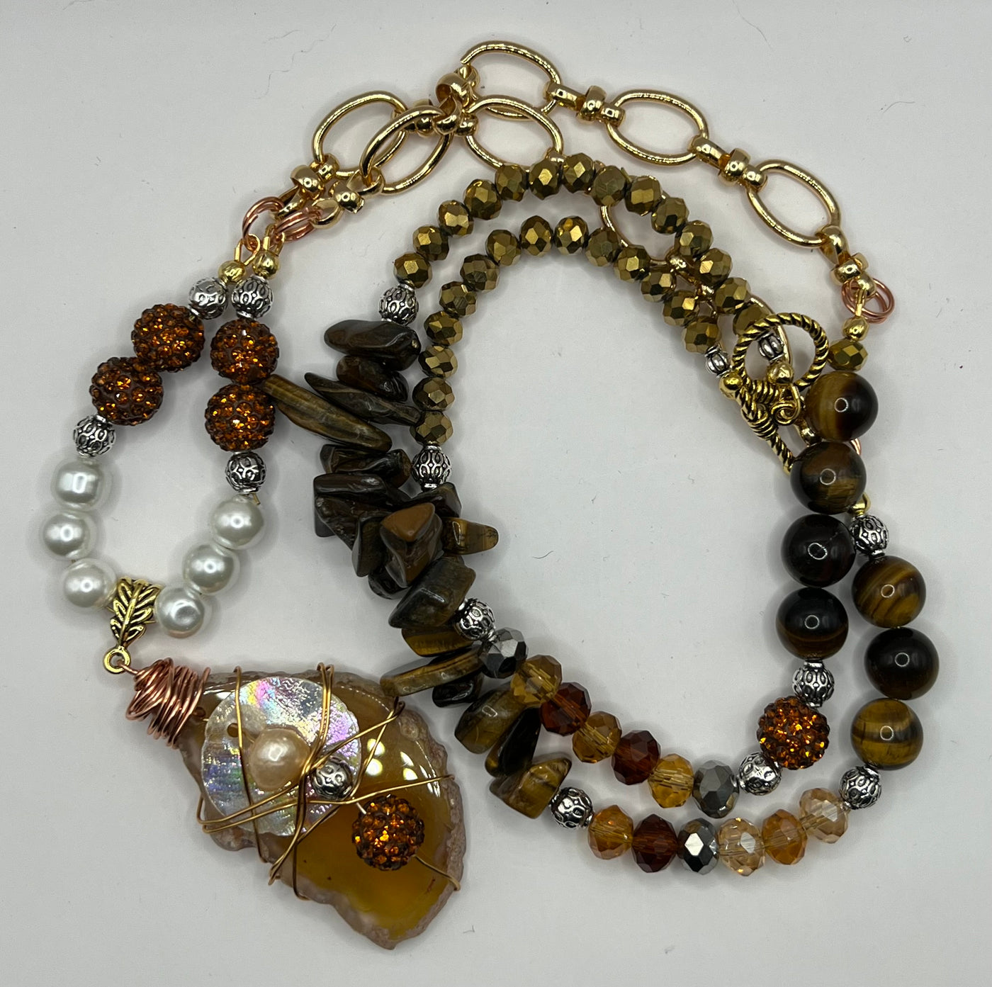 Gorgeous Caramel Agate Wrapped Pendant necklace- Lucia necklace