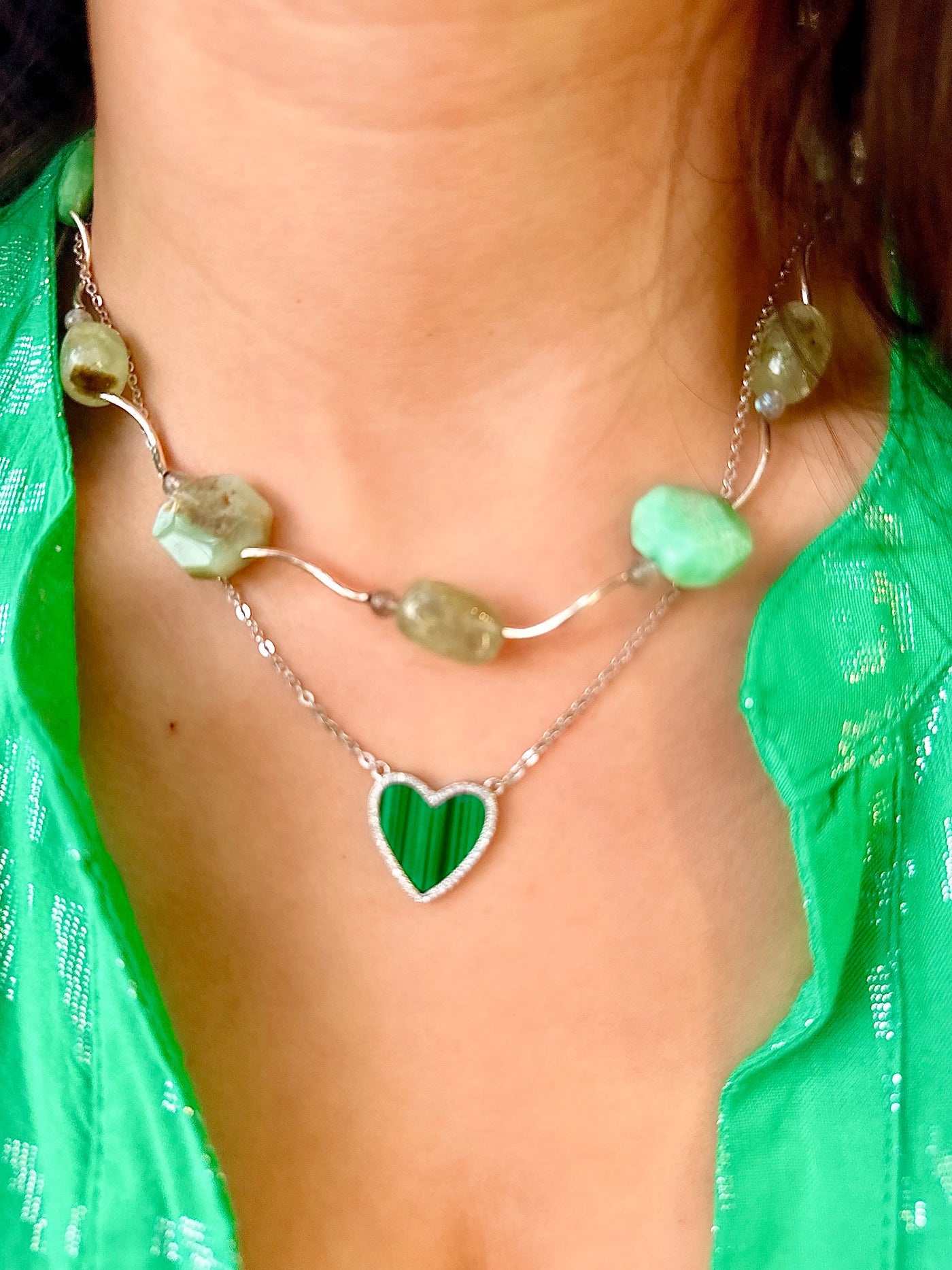 Green Striped Heart Necklace