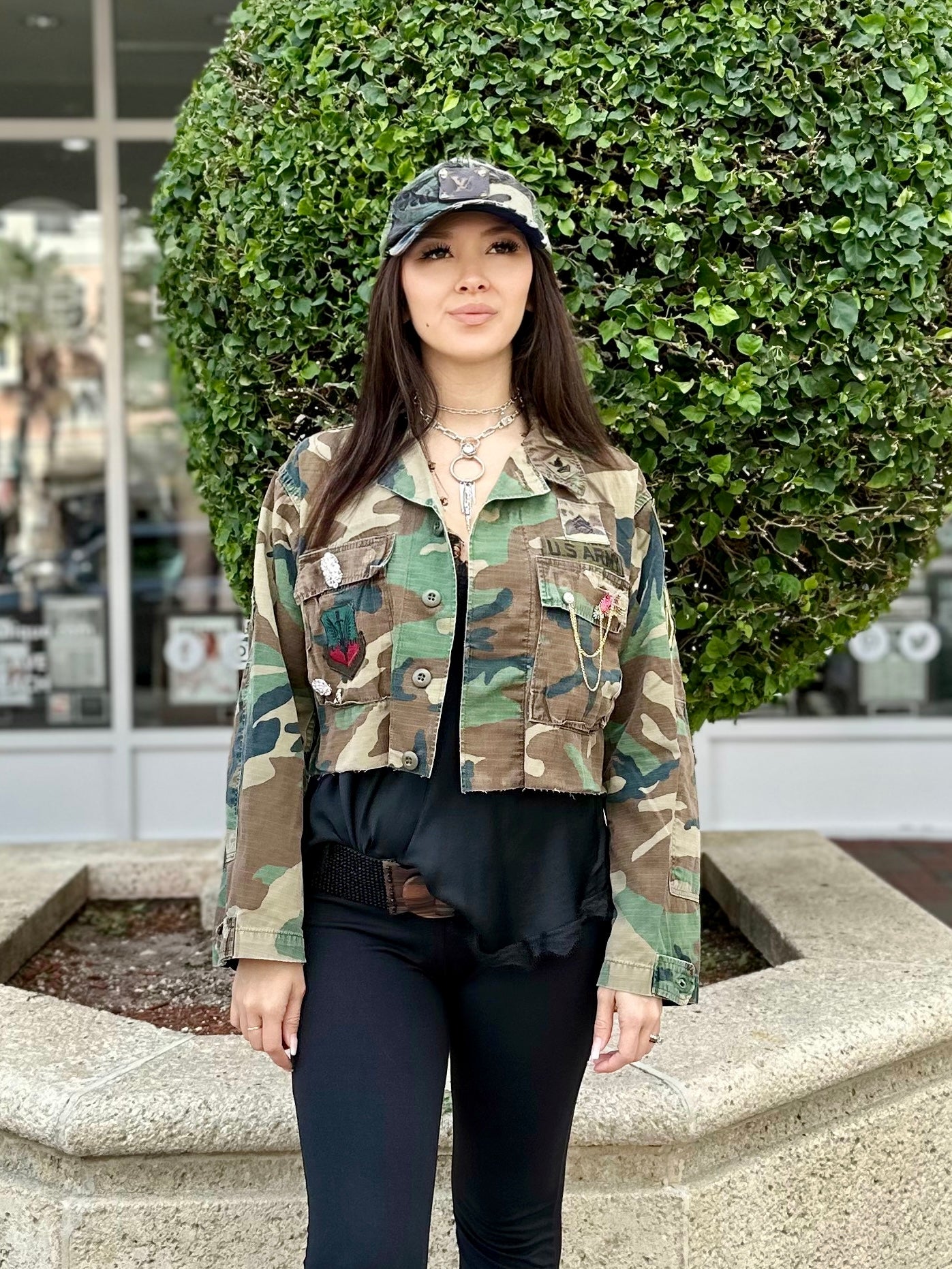 Cropped Camo Patch Jacket