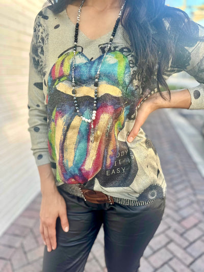 Rainbow Tongue Metallic Top