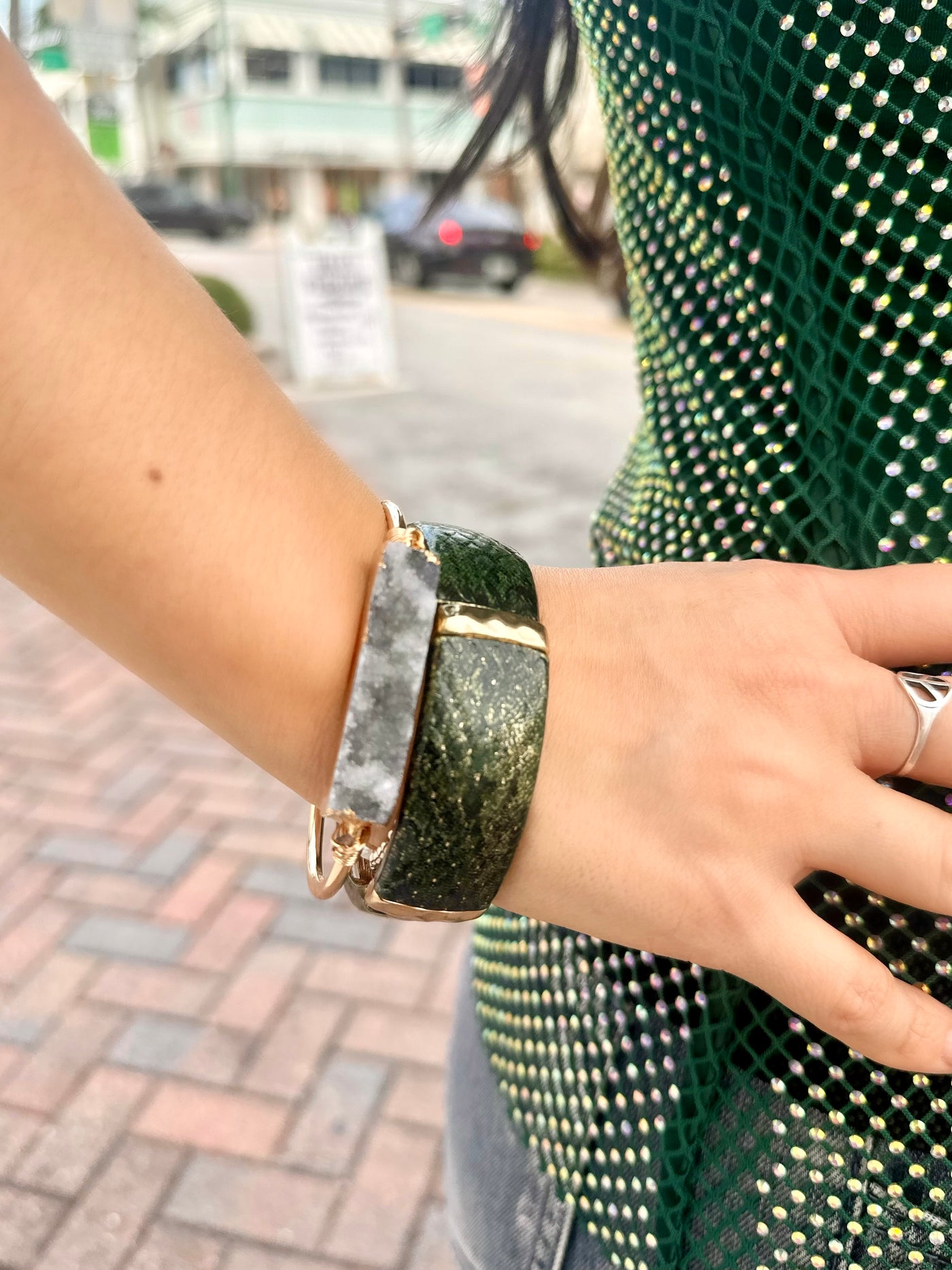 Green Snakeskin Stretch Cuff Bracelet