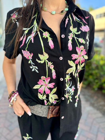 Spring In Bloom Short Sleeve Button Down Shirt