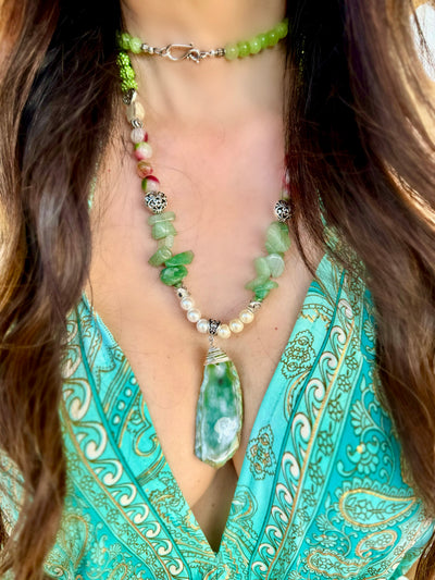 Luxurious Green Agate Pendant Necklace- Gisele Necklace from My Heart to Yours Collection