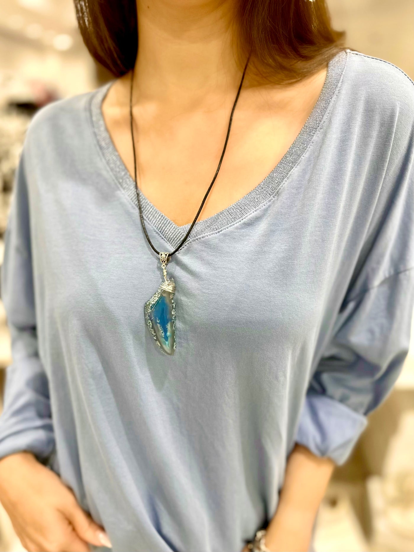 Turquoise Agate Pendant- Lucinda Necklace