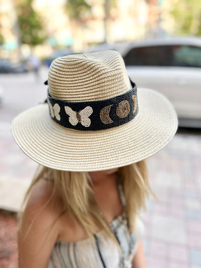 White Butterfly Moon Straw Hat