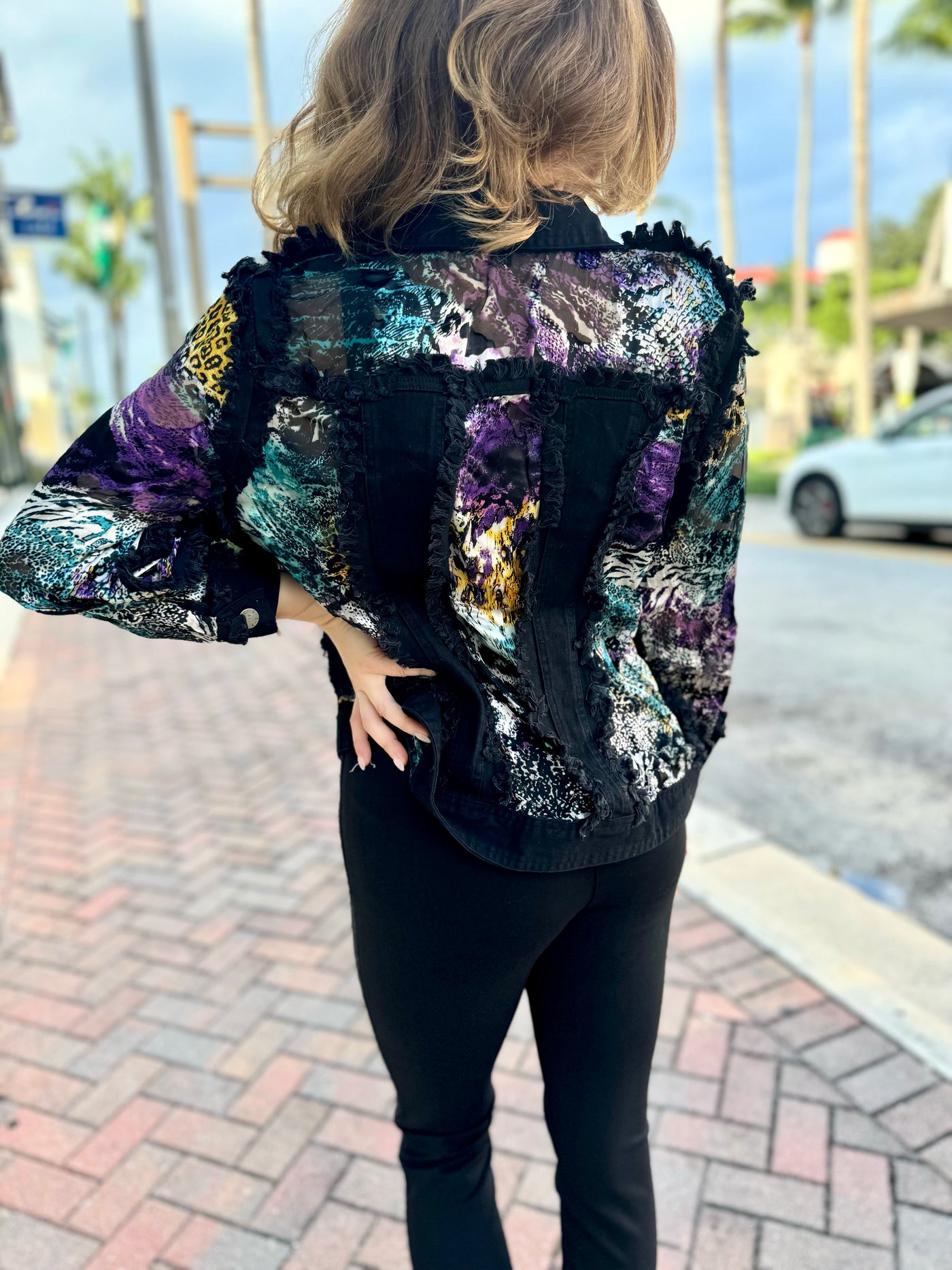 Color Me Fall Sheer Panel Black Denim Jacket