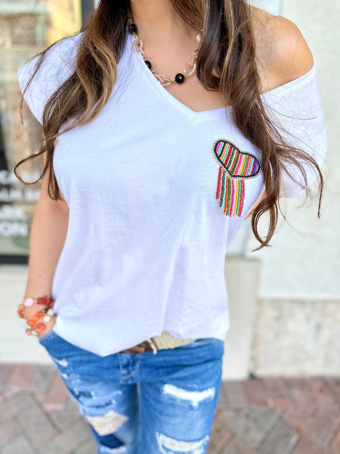 Beaded Tassel Heart T-Shirt