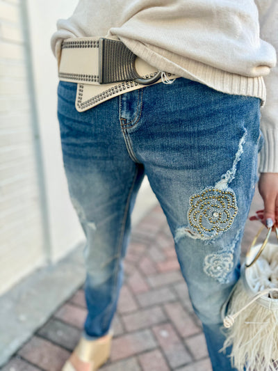 Crystal Rose Stretch Jeans