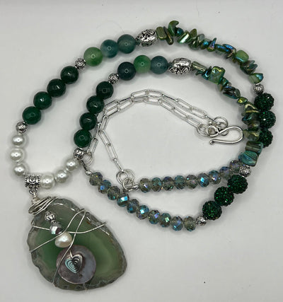 Luxurious Green Agate Wrapped Pendant Necklace- the Grenadine Necklace