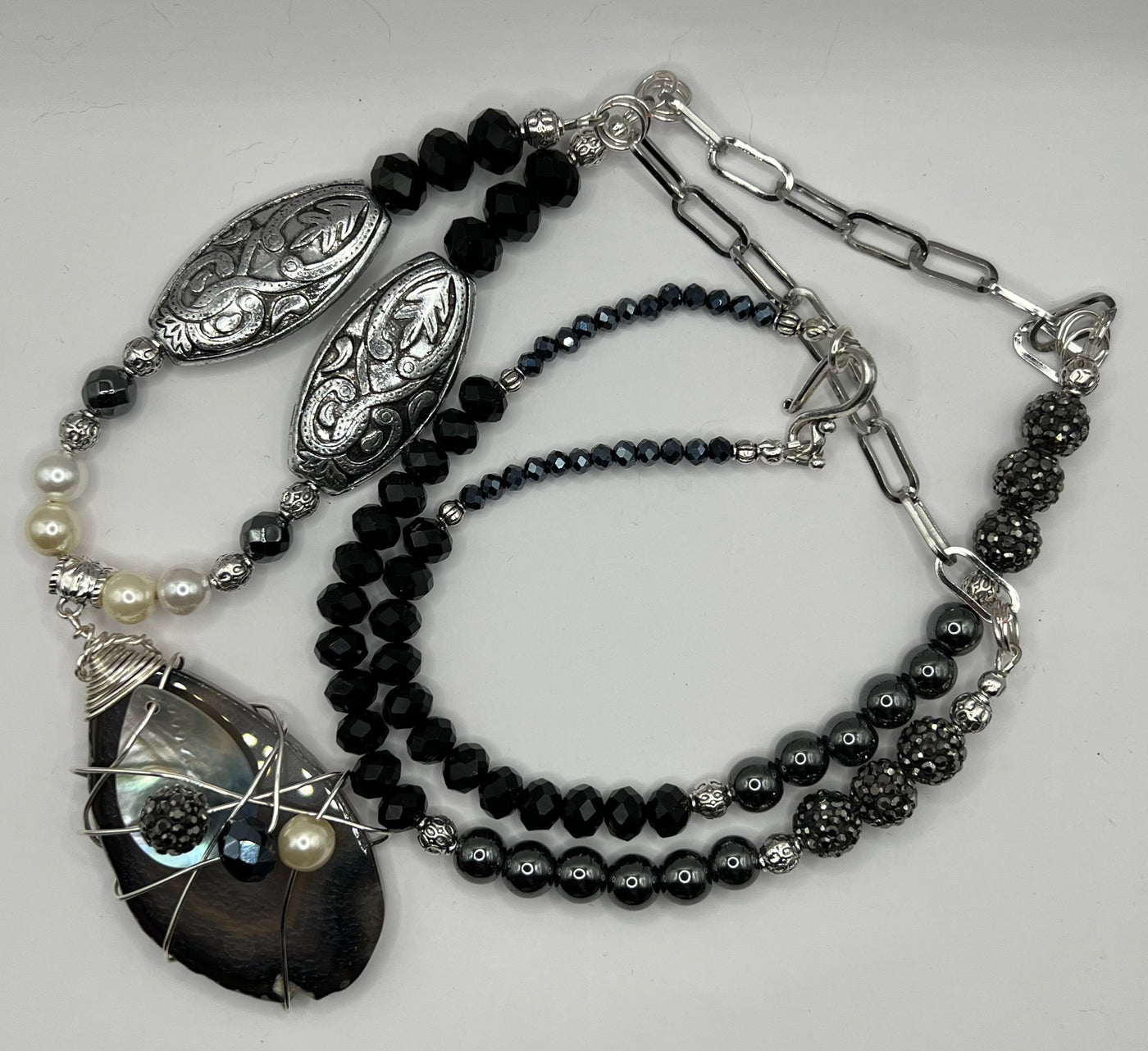 Luxurious and Stunning Carmelina Black Agate wrapped pendant necklace