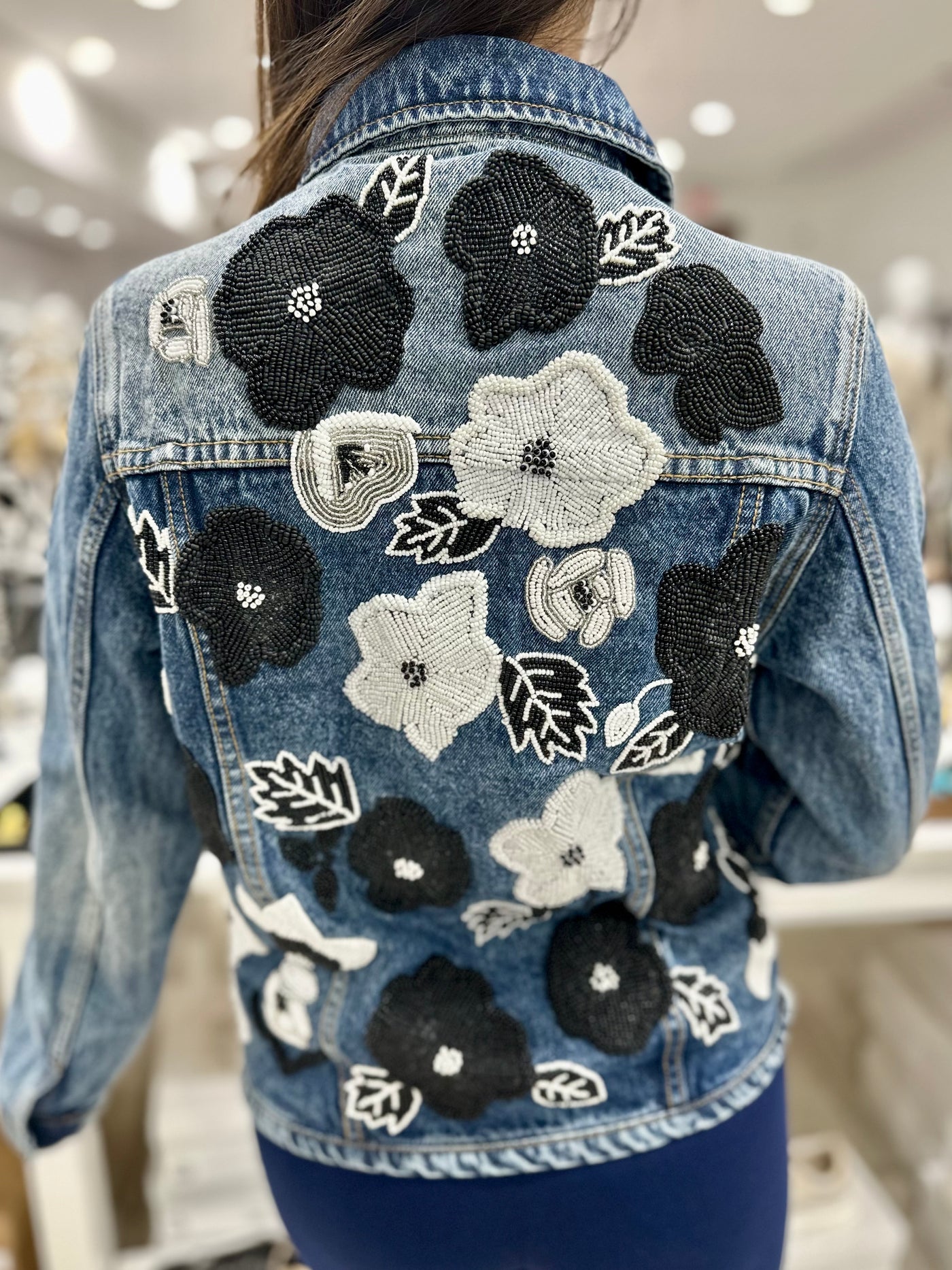 Beaded Flowers Denim Jacket