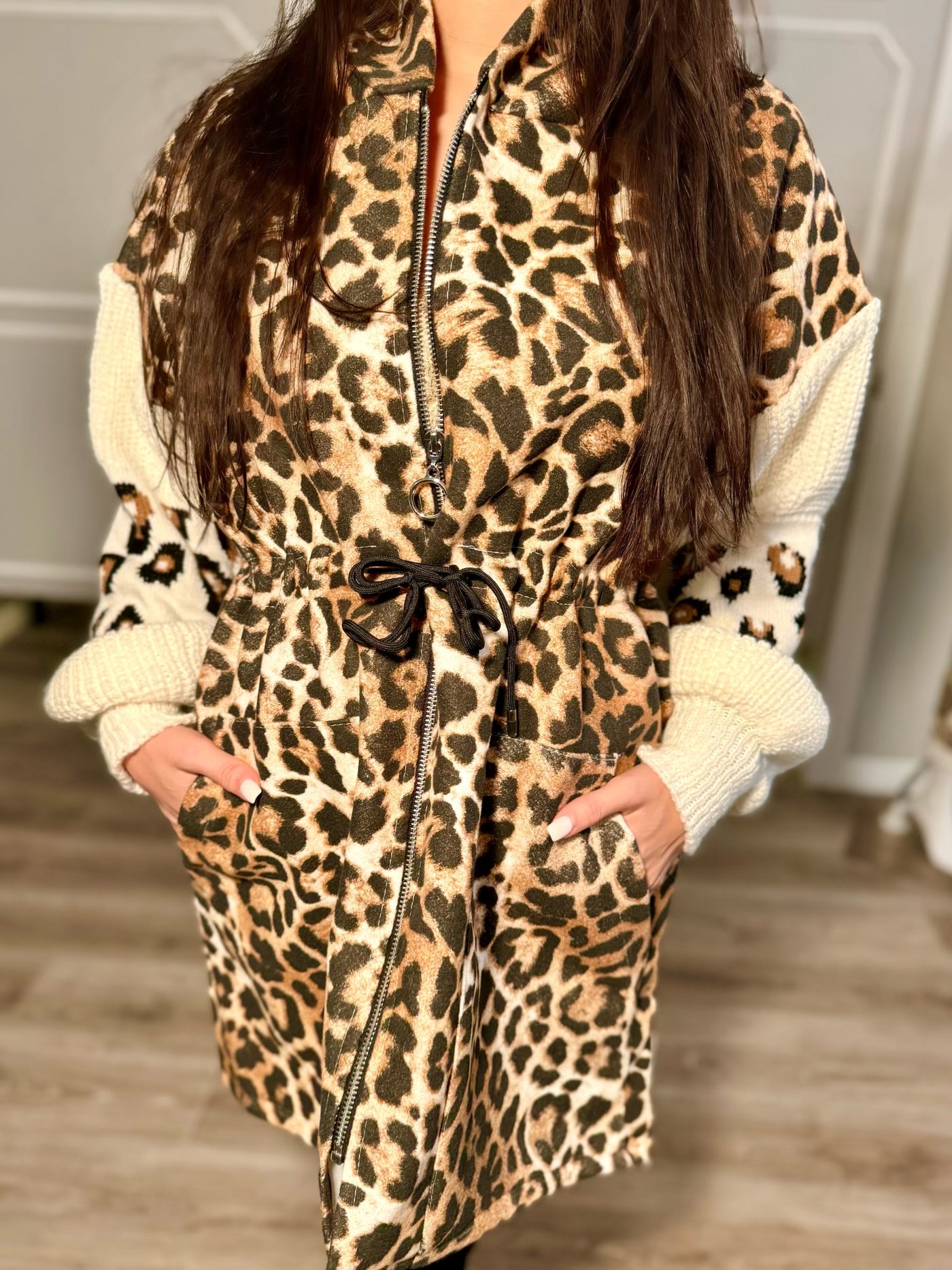 Cheetah Hoodie Coat with Drawstring