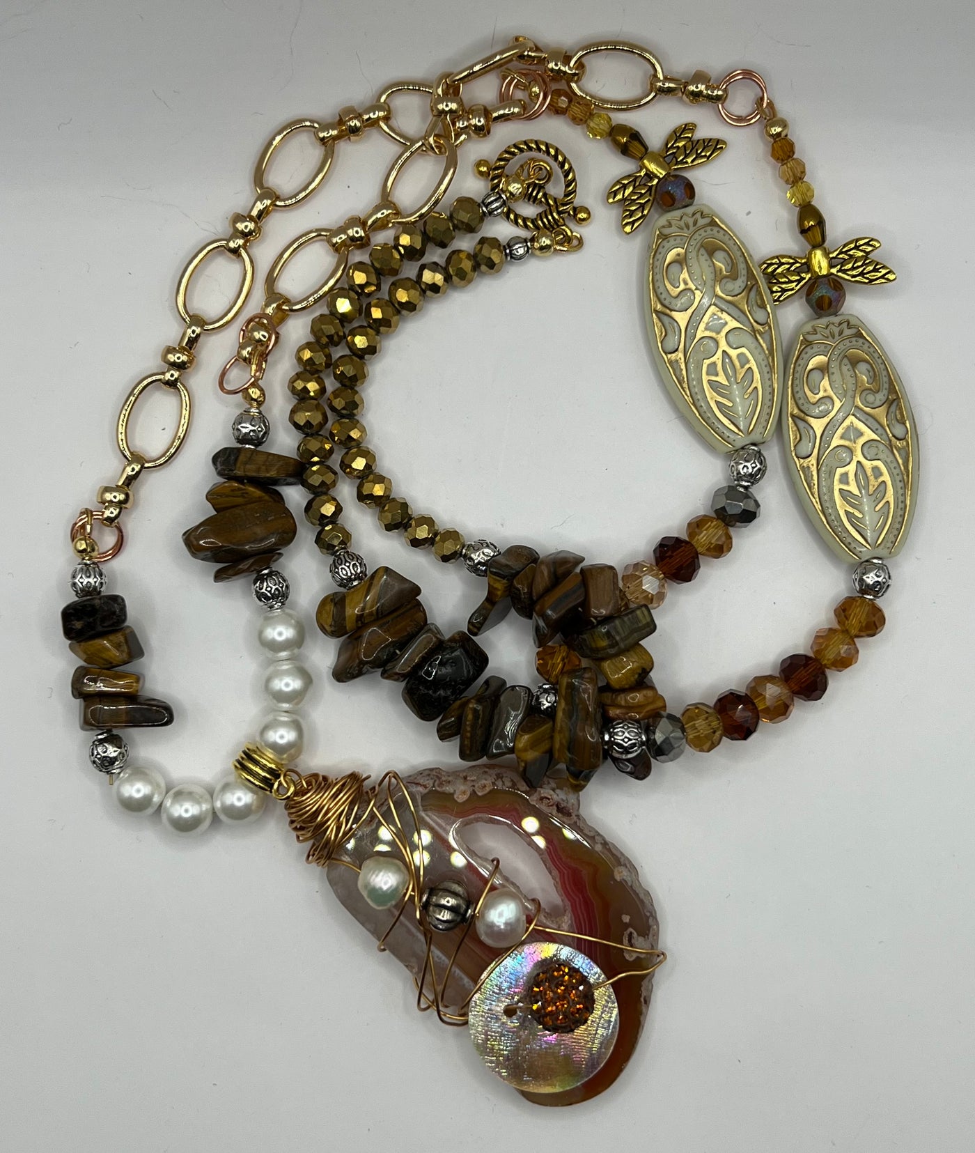 Gorgeous Caramel Agate Wrapped Pendant necklace- Lucia necklace