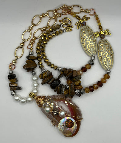 Gorgeous Caramel Agate Wrapped Pendant necklace- Lucia necklace