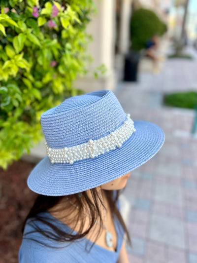 Blue Pearl Straw Boaters Hat