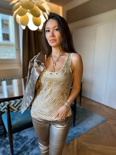 Oriana Metallic Gold Tank Top