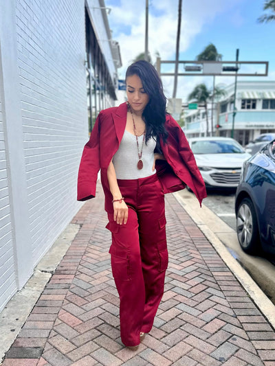 Maroon Satin-Feel Blazer