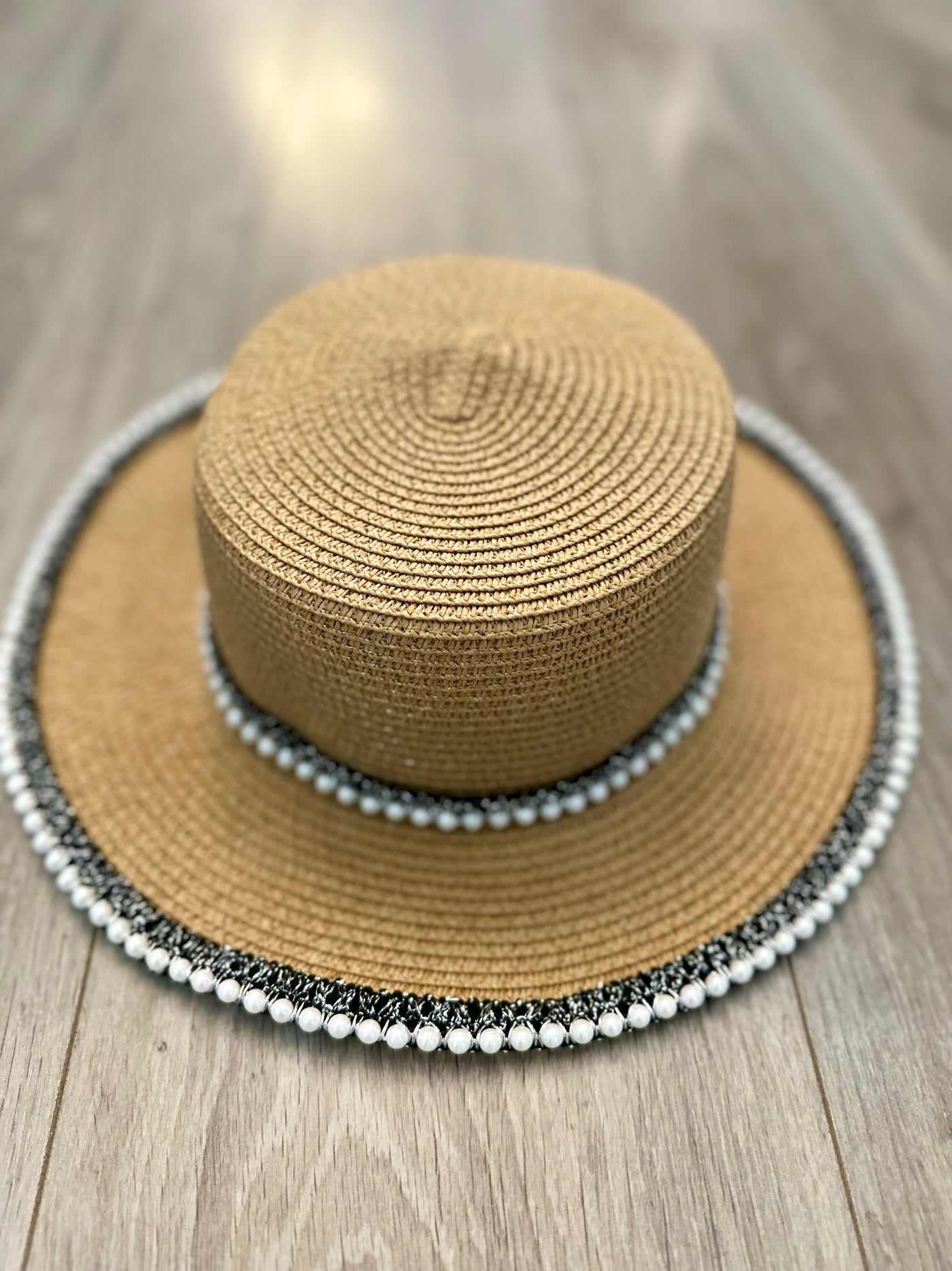 Glitter Pearl Straw Boaters Hat