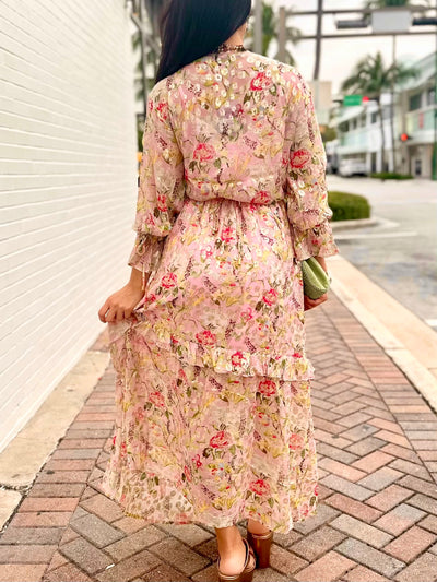 Golden Blooms Lurex Maxi Dress