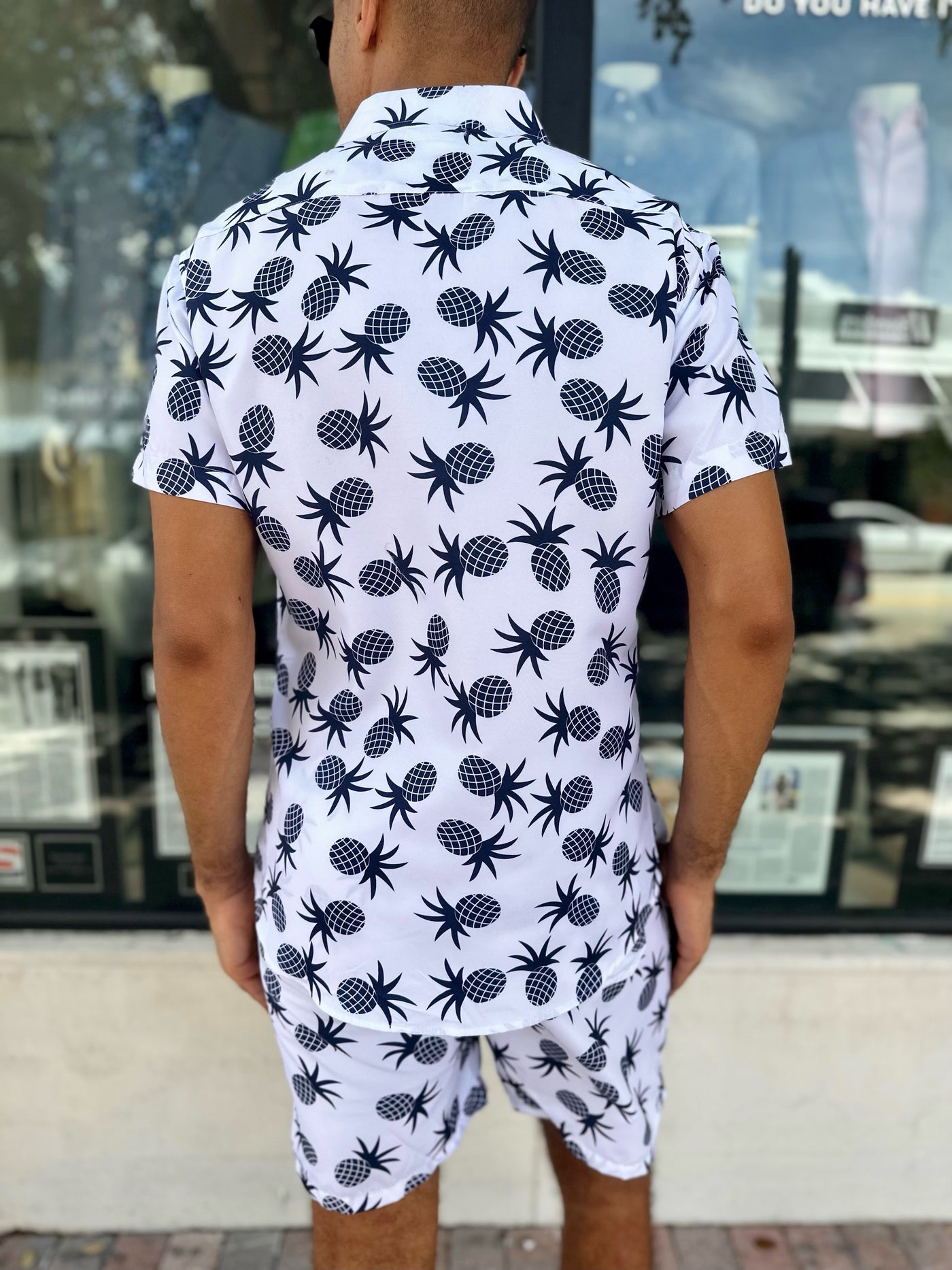 Tropical Pineapple Short Sleeve Button Down