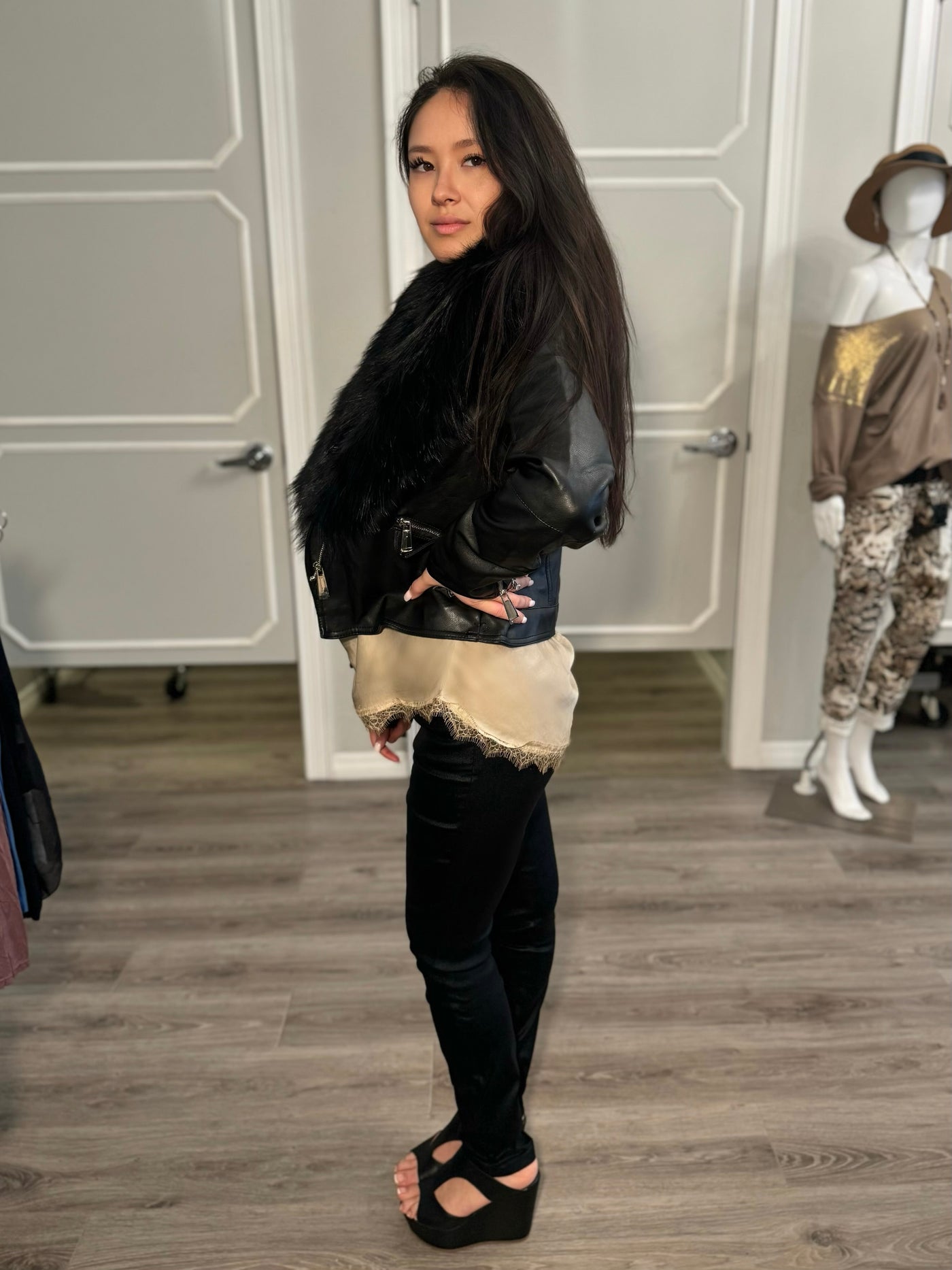 Natalia Faux Fur Vegan Leather Jacket