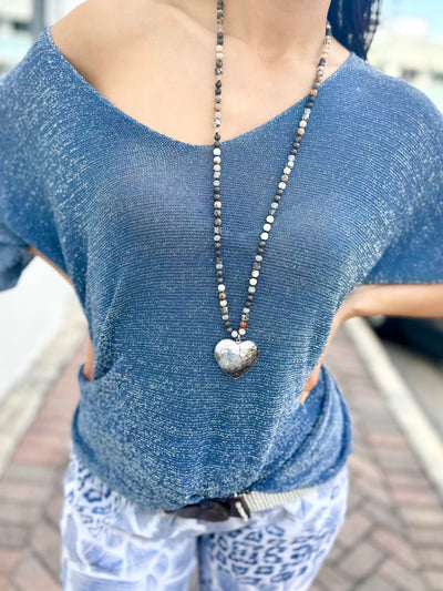 Shimmer V-Neck Knit Top