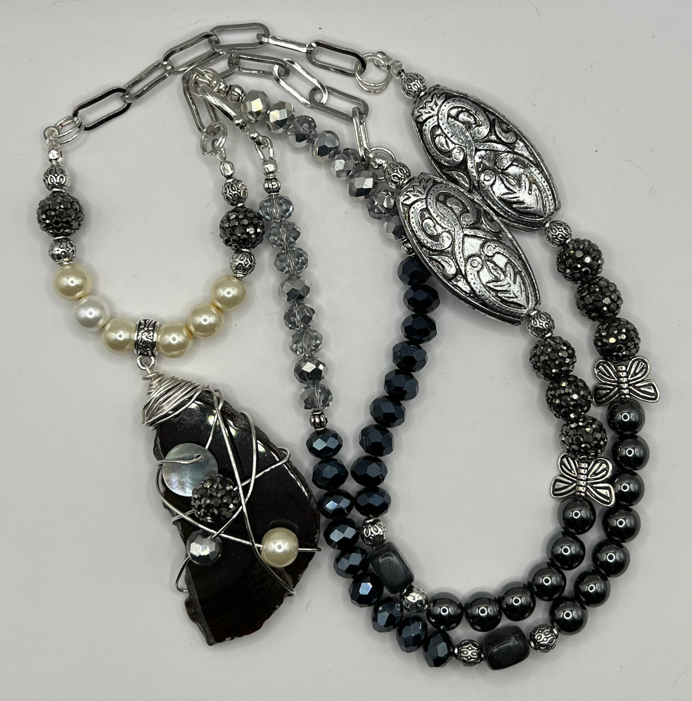 Luxurious and Stunning Carmelina Black Agate wrapped pendant necklace