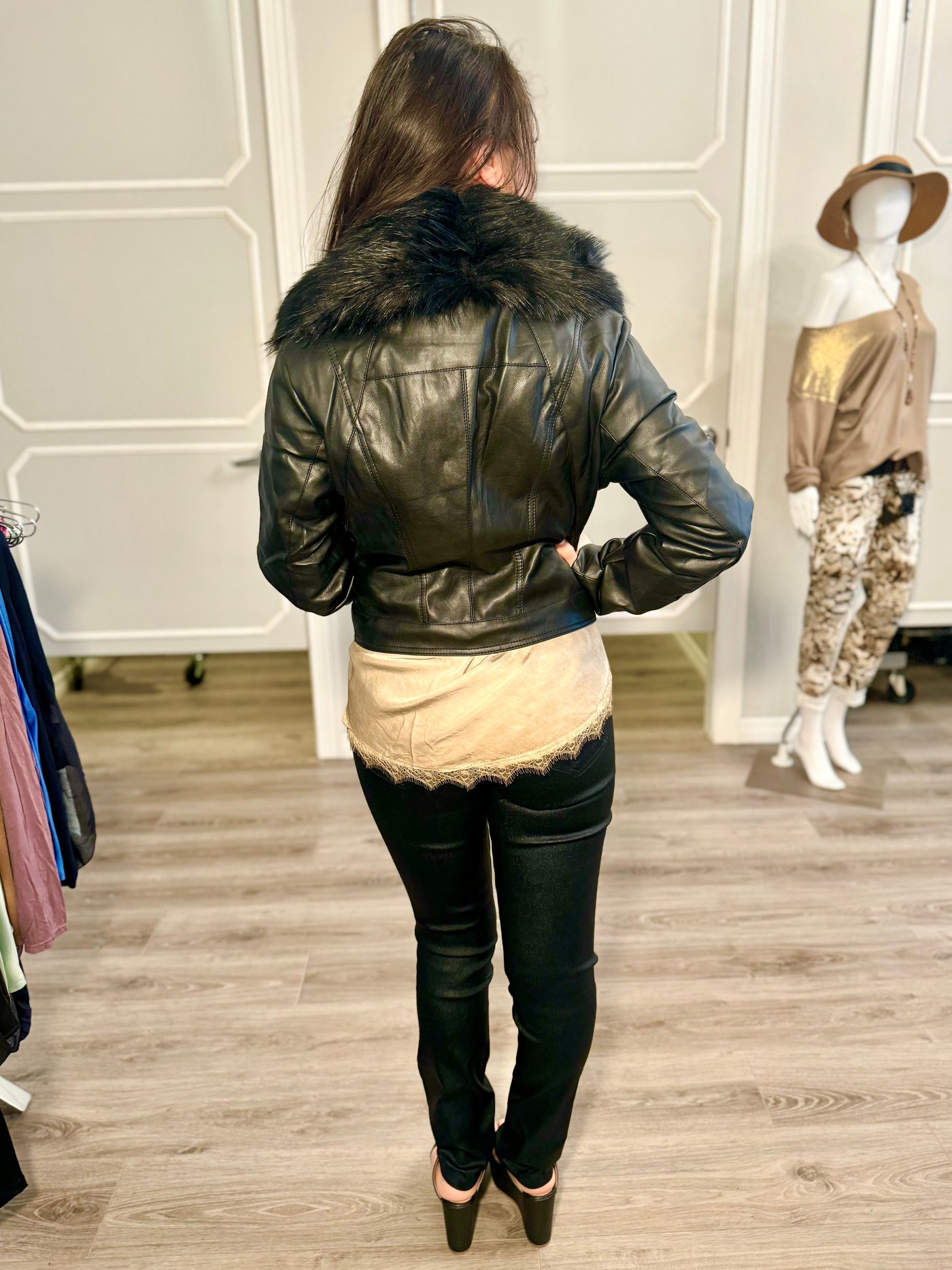 Natalia Faux Fur Vegan Leather Jacket