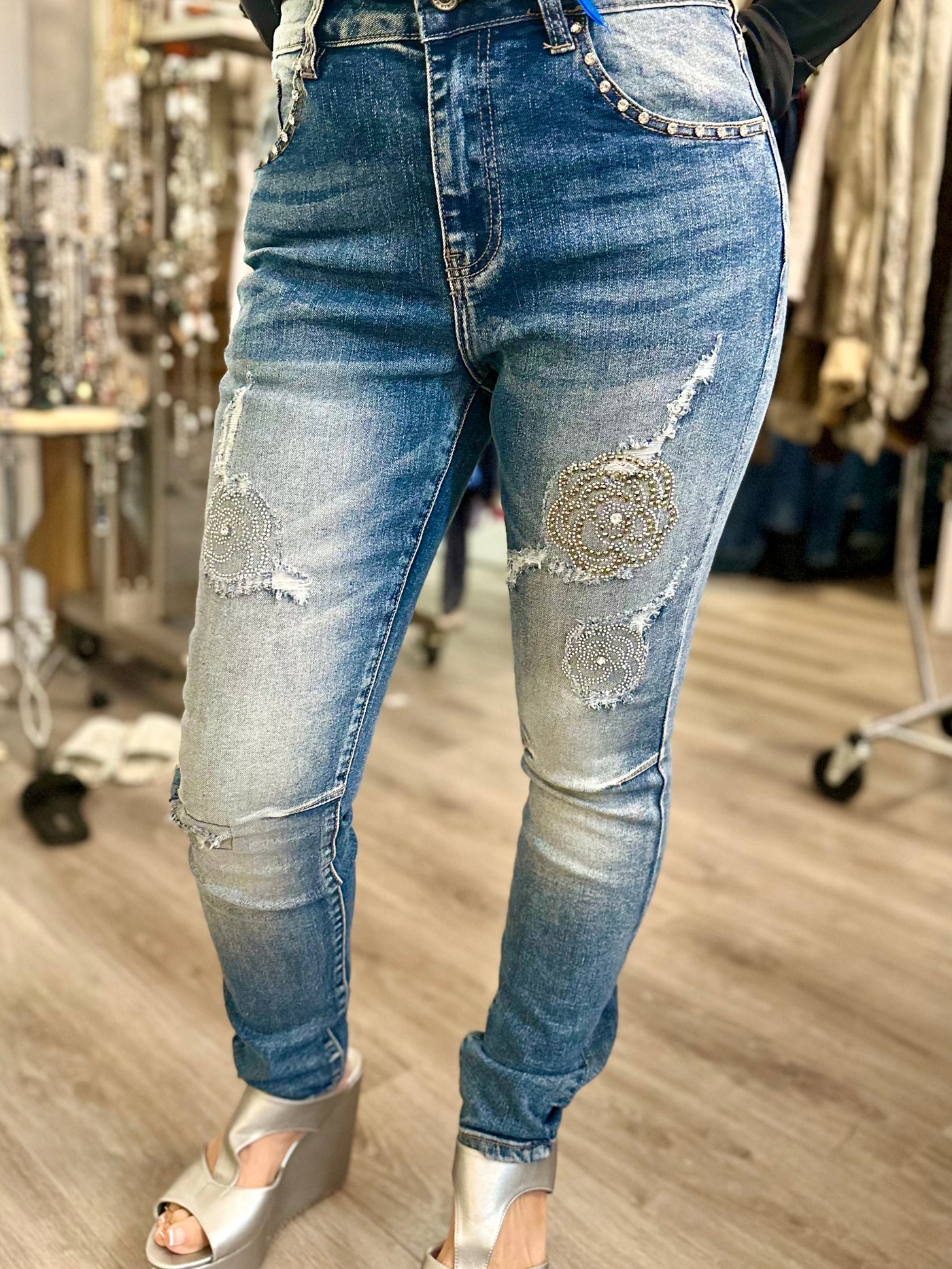 Crystal Rose Stretch Jeans