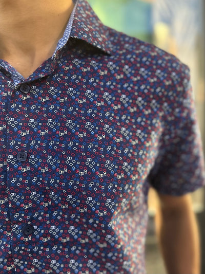 Red, White and Blue Short Sleeve Button Down