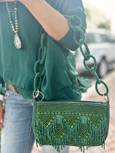 Enchanted Emerald Beaded Shoulder Bag