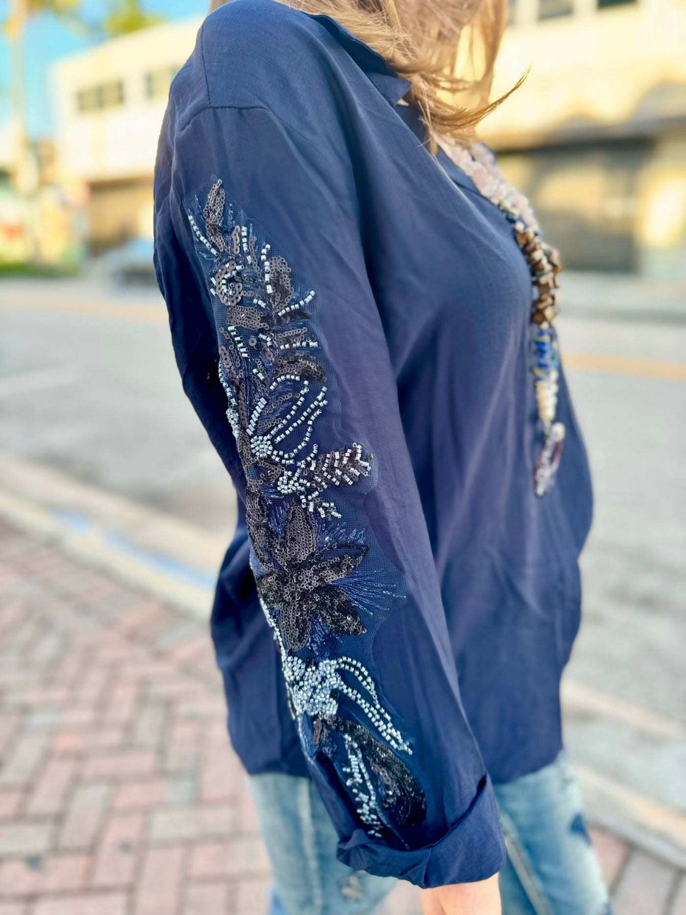 Natalie Embellished Button Down Top