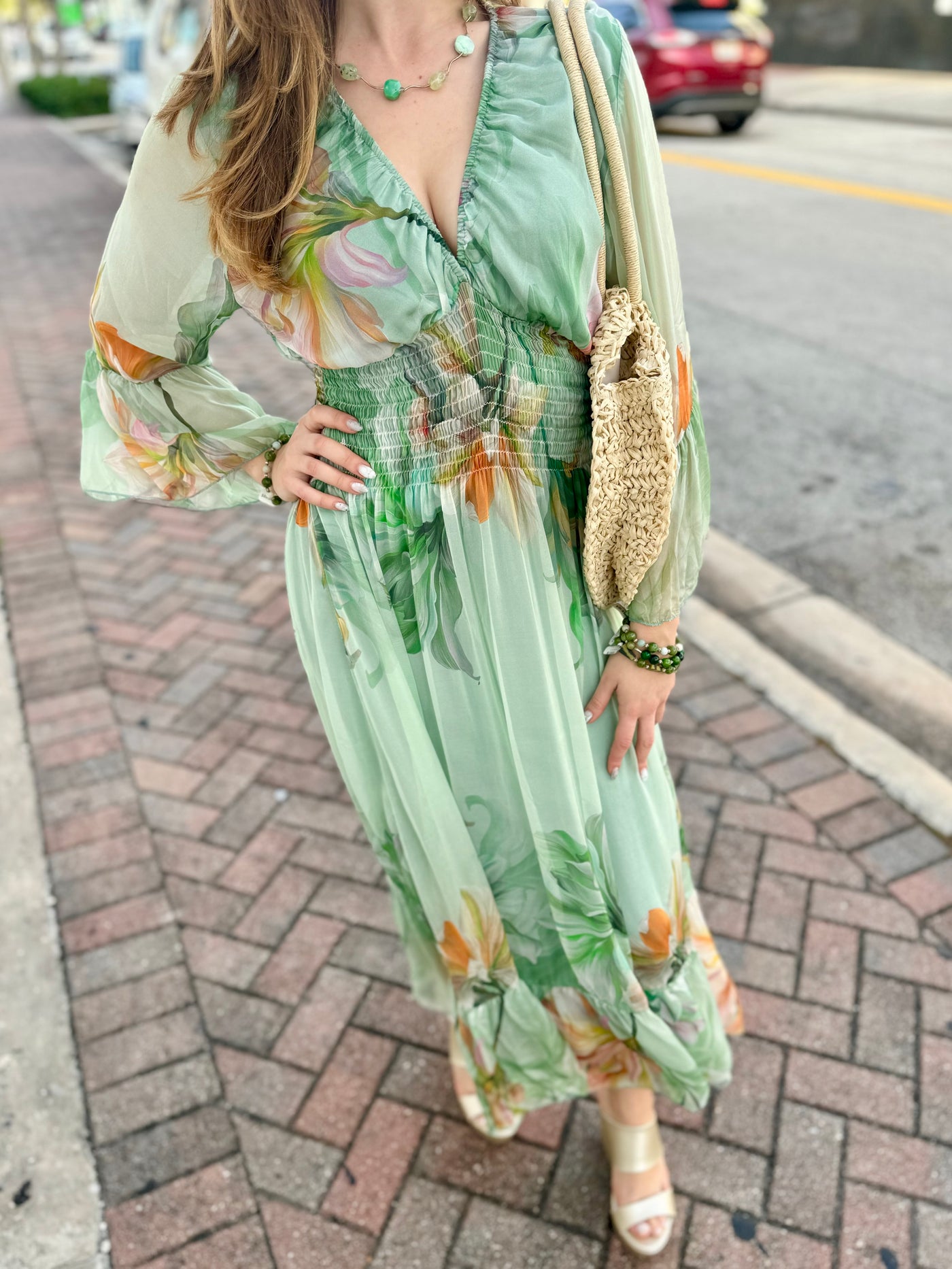 Desert Bloom Silk Maxi Dress