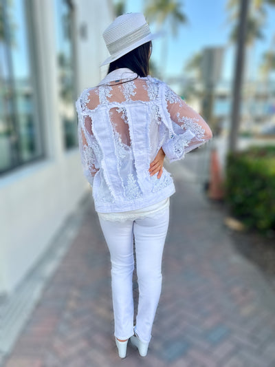 Sheer Floral Lace Denim Jacket