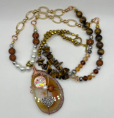 Gorgeous Caramel Agate Wrapped Pendant necklace- Lucia necklace