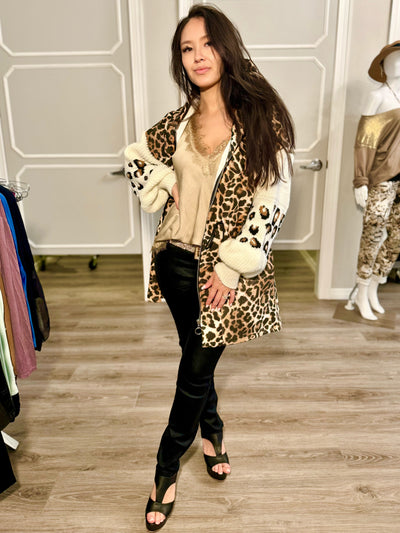 Cheetah Hoodie Coat with Drawstring