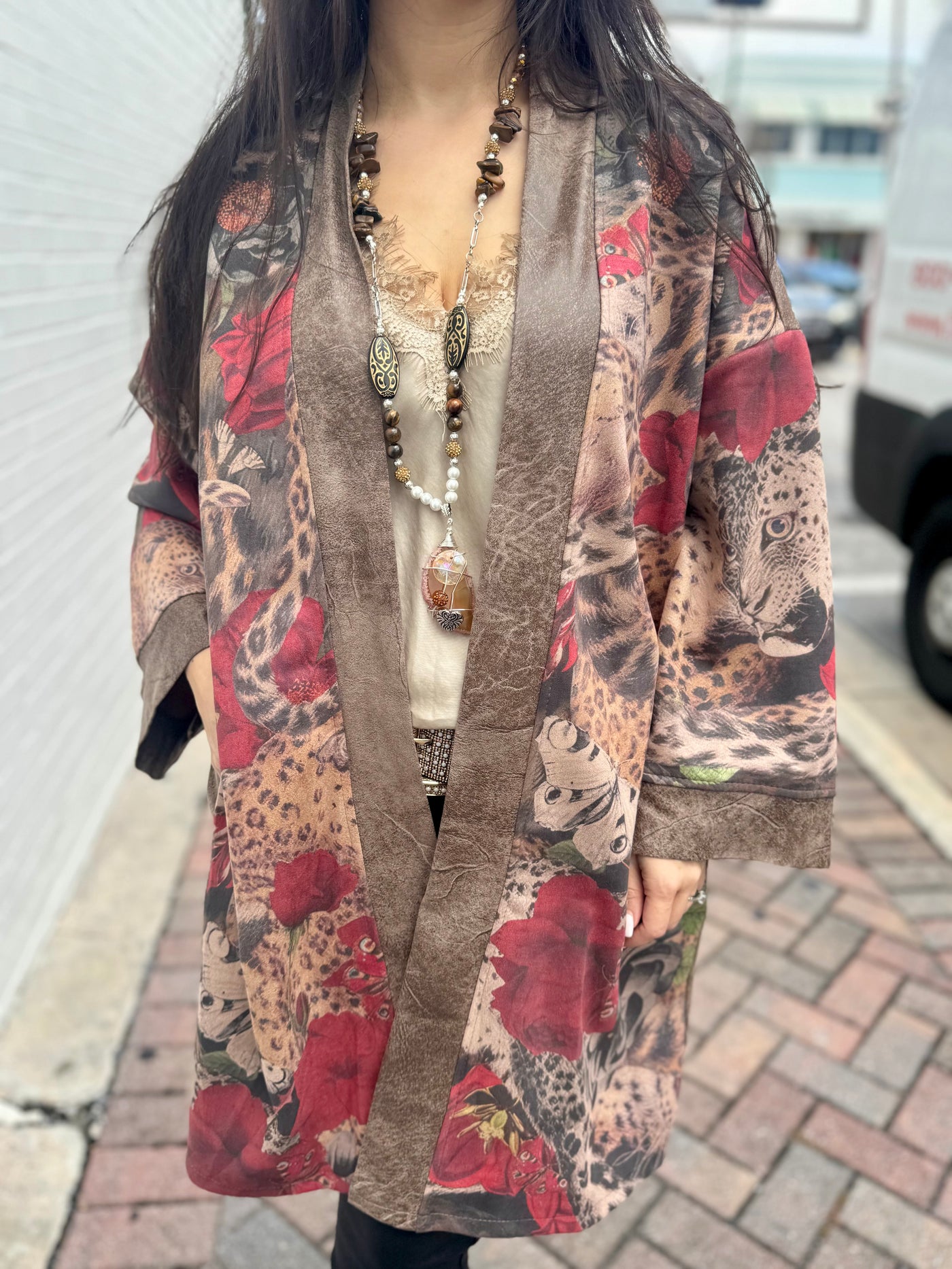 Leopard Rose Long Coat