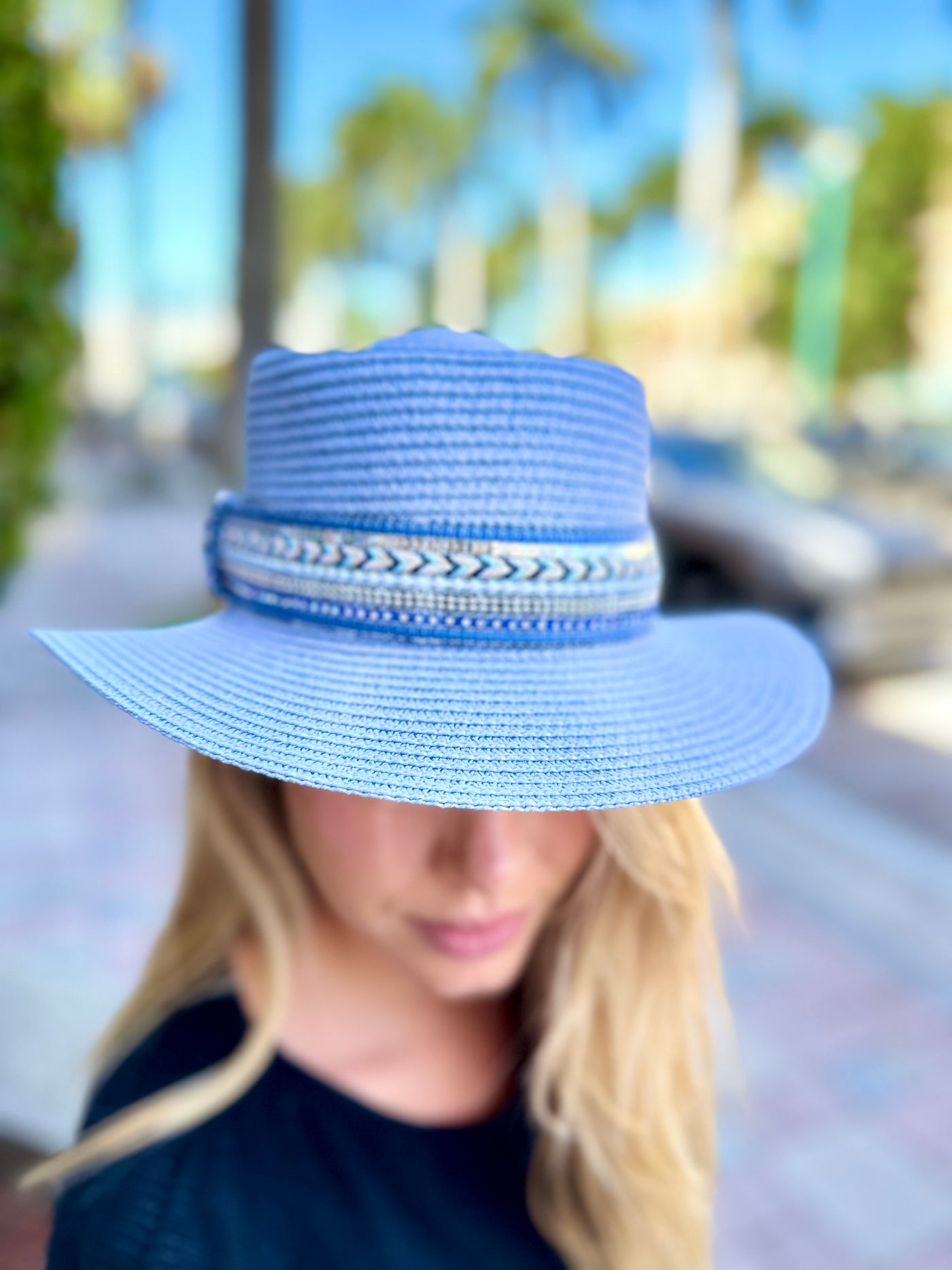 Azure Straw Boaters Hat