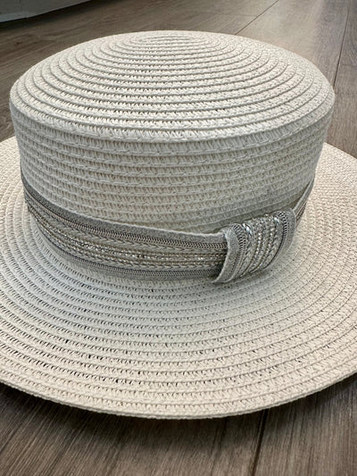 Glittery Ivory Straw Boaters Hat