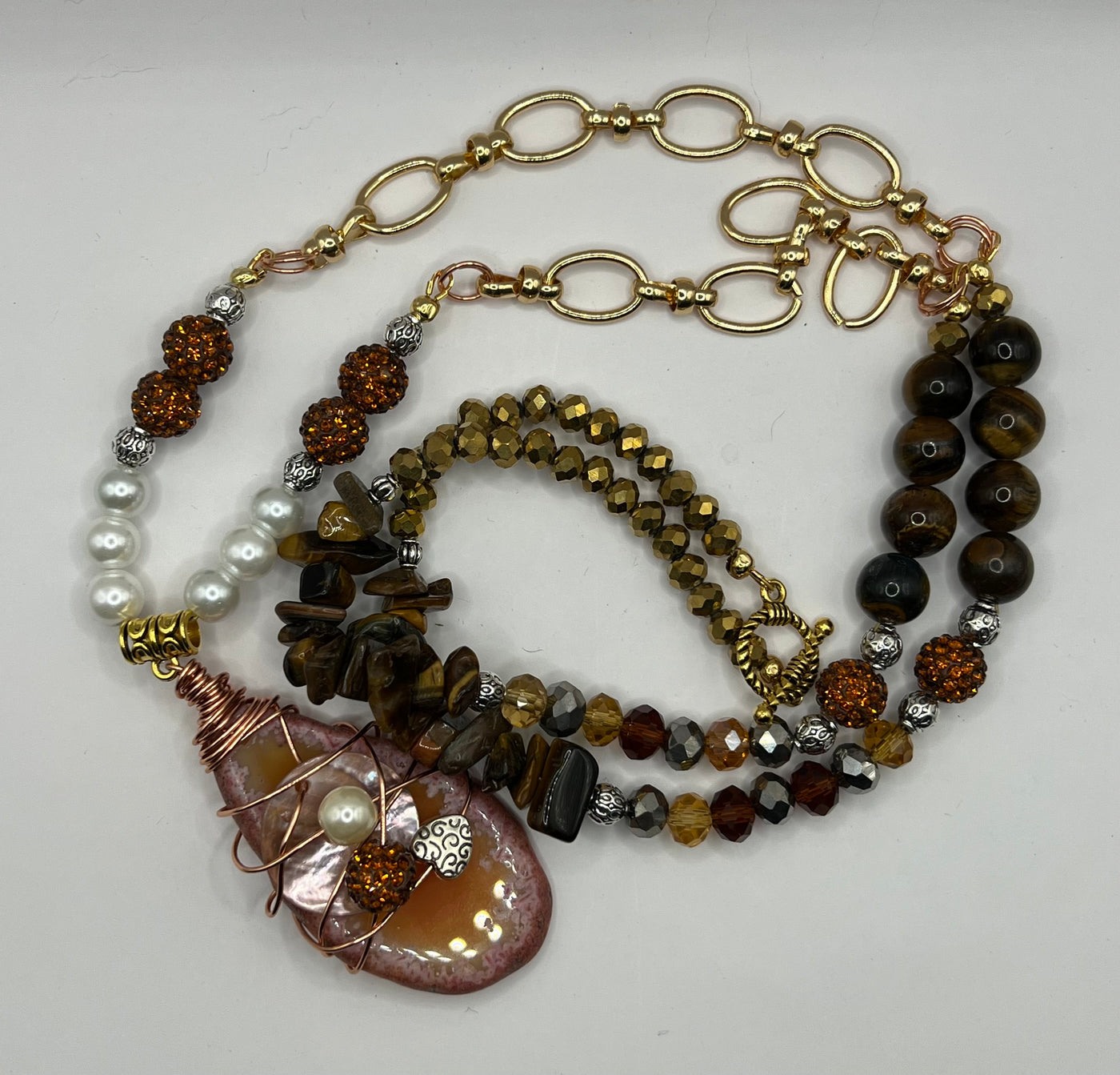 Gorgeous Caramel Agate Wrapped Pendant necklace- Lucia necklace