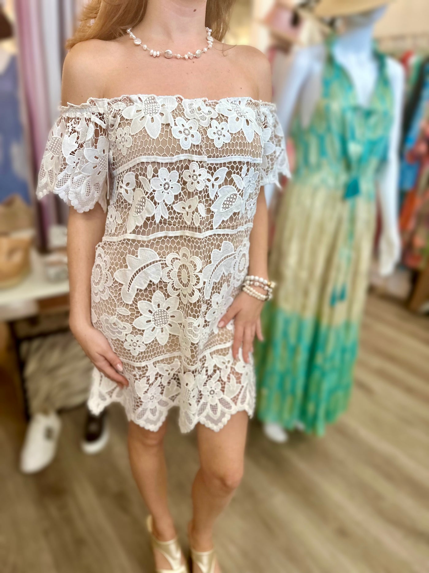 Camilla Off the Shoulder Lace Mini Dress