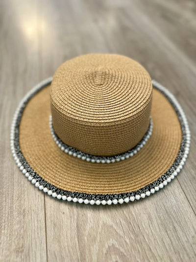 Glitter Pearl Straw Boaters Hat