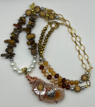 Gorgeous Caramel Agate Wrapped Pendant necklace- Lucia necklace